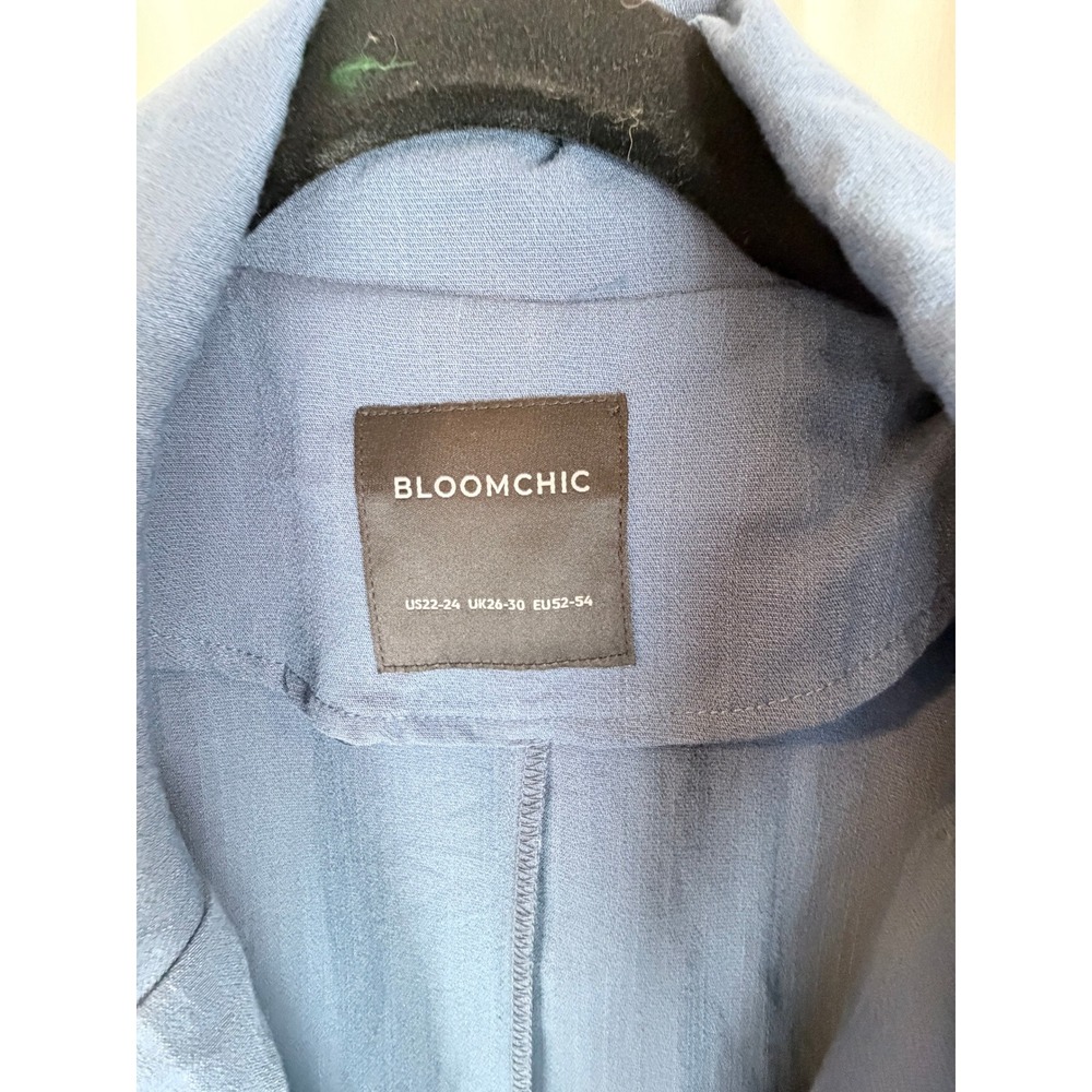 Bloomchic Women Blue Drawstring Tie Waist Notch Lapel Wrap Jacket Size 22-24 - Picture 4 of 4